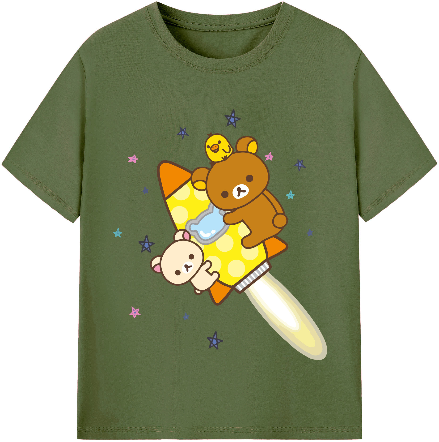 （画像用） リラックマ リラックマ キイロイトリ Rilakkuma Korilakkuma Kiiroitori 綿100％半袖Tシャツ（フロントプリント）